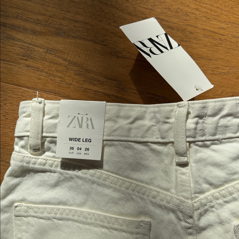 NWT ZARA WIDE LEG FULL LENGTH WHITE JEANS SZ 4 - Picture 4 of 4